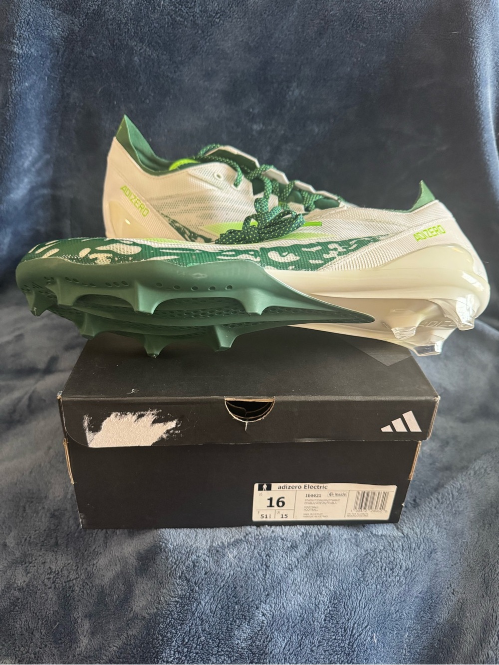 New Adidas Adizero Electric Football Cleats Men’s Size 16 White/Green IE4421 NFL